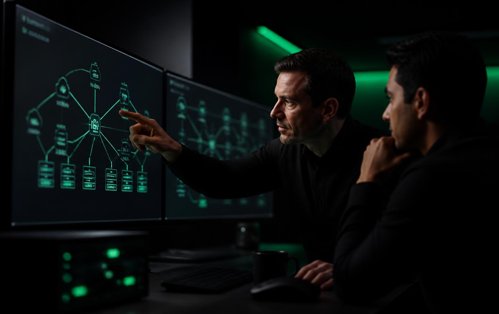 IOTECH engineers reviewing network infrastructure diagrams